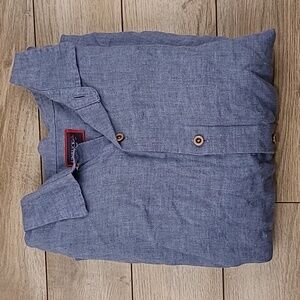 UNTUCKIT French Blue Grey Weave LINEN Sz XXL Mens Casual Long Sleeve Shirt